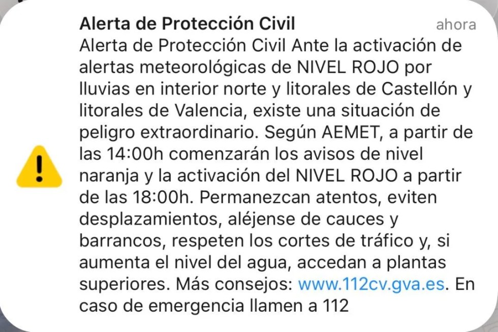 Aviso rojo por lluvias en Castellón, Valencia y Tarragona y Es-Alert de la Generalitat valenciana